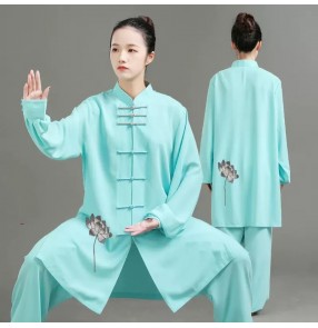 Tai Chi clothing chinese kung fu uniforms for women men Embroidered lotus martial arts wushu competition suit for unisex Flowing taiji chang quan Performance Costume Set